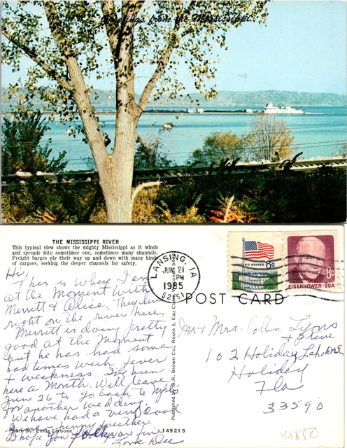 Greetings from Mississippi River Iowa IA Postcard Used 48850