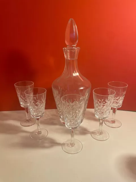 Royal Doulton Crystal Angelique Decanter with 5 Matched Sherry Glasses