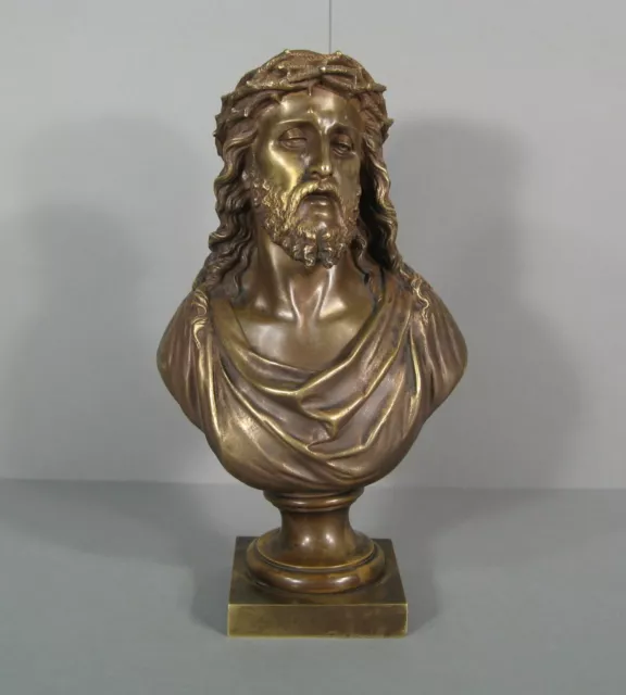 Büste Christus Mit Der Dornenkreuzen Skulptur Bronze Antik Unterzeichnet Bulio