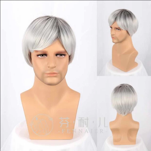 White black gradient short Inclined bang cosplay Wig HIGH High Quality Elegant