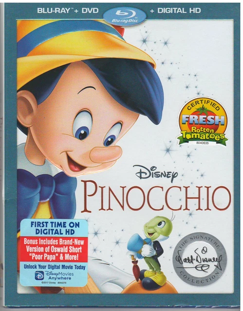 DISNEYS PINOCCHIO (Blu-ray/DVD, 2017, 2-Disc, Digital Copy) NEW WITH SLEEVE