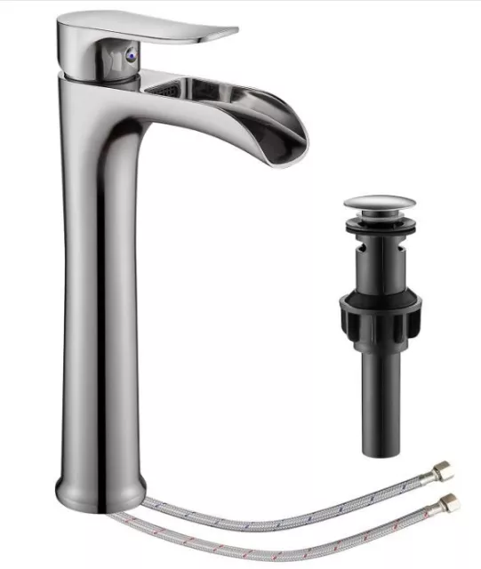 SET /2 Commercial Tall Brush Nickel Waterfall Faucet