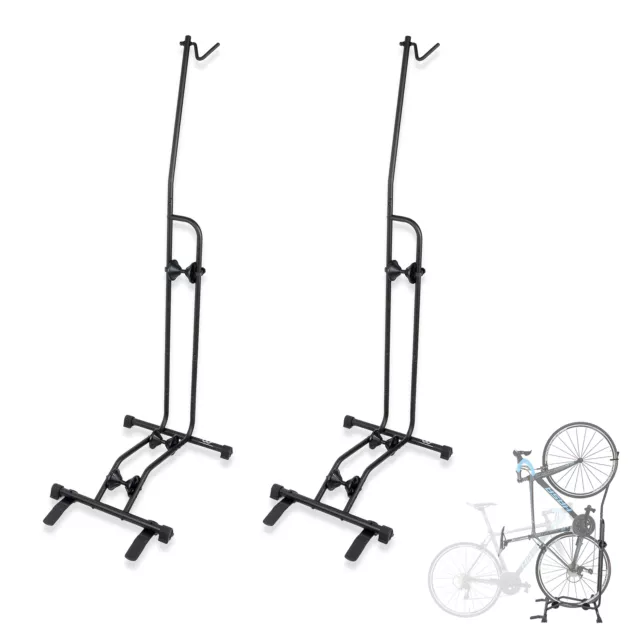 CD Upright Vertical & Horizontal MTB Road Bike Floor Parking Stand Rack - 2 Pack