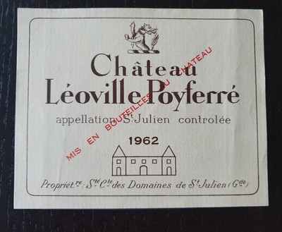 Vieille Etiquette de vin Château Leoville Poyferre 1962 