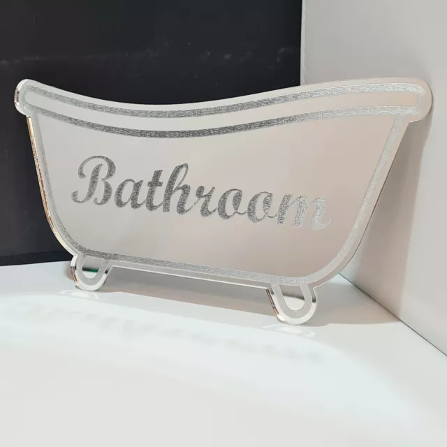 Bathroom Door Signs ~ Mirrored Door Sign ~ Silver Modern Plaque