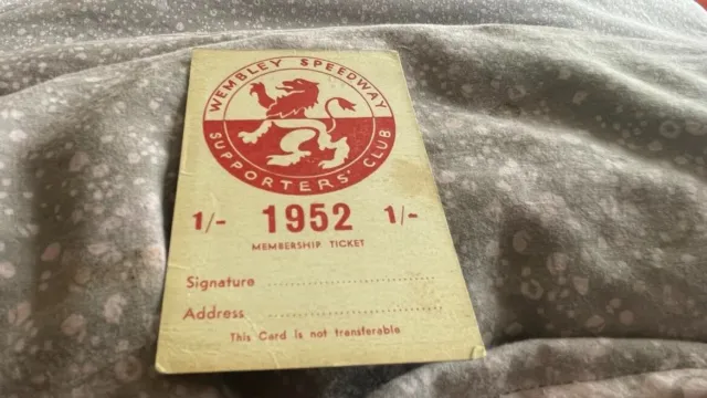 Wembley Lions--Speedway--Supporters Club--Membership Card-1952