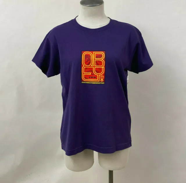 Obey Women's Box T-Shirt Type (Icon) Face Purple Size S NWT Shepard Fairey Andre