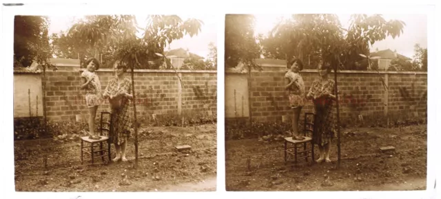 FRANCE Family c1930 Photo Stereo Glass Plate Vintage V32L10n12 2