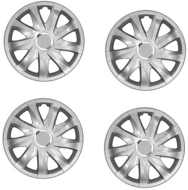 Coprimozzi auto 13"" copricerchi 4 pz argento laccato ABS plastica UK