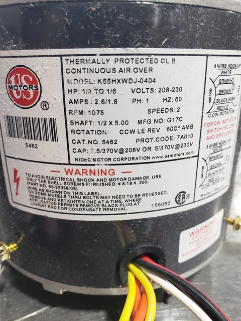 US Motor 5462 K55HXWDJ-0404, 208-230, 1ph, 1/3 - 1/6 HP, 