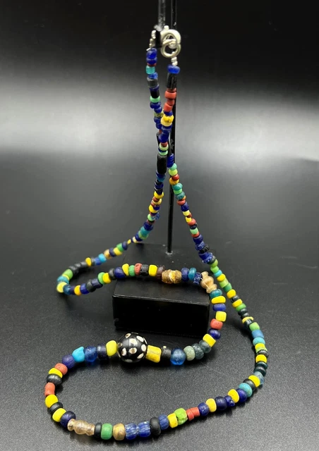 BURMA SOUTH EAST ASIAN ANTIQUITY PYU OLD GLASS AGATE Doted Pattern BEAD STRAND