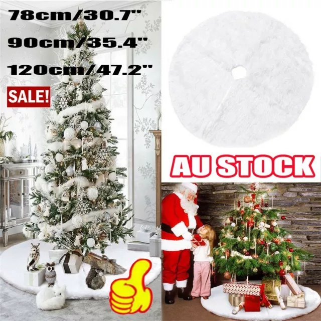 78/90/120cm Plush Base Floor Mat Cover Decor White Snow Christmas Tree Skirt TM