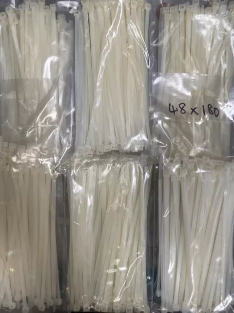 Job Lot of 1000, 4.8mm x 180mm White Cable Zip Ties (10 Packs of 100) Surplus