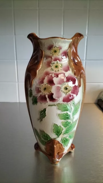 Vase barbotine saint Clement- Keller et Guerin, art nouveau, fleurs,  debut 1900