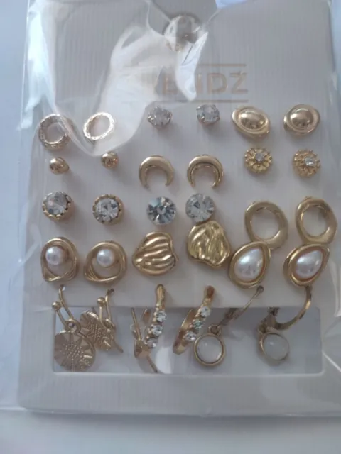 Lot 15 paires de Boucles d'Oreilles dorées or perle brillant Bijoux Fantaisie fr