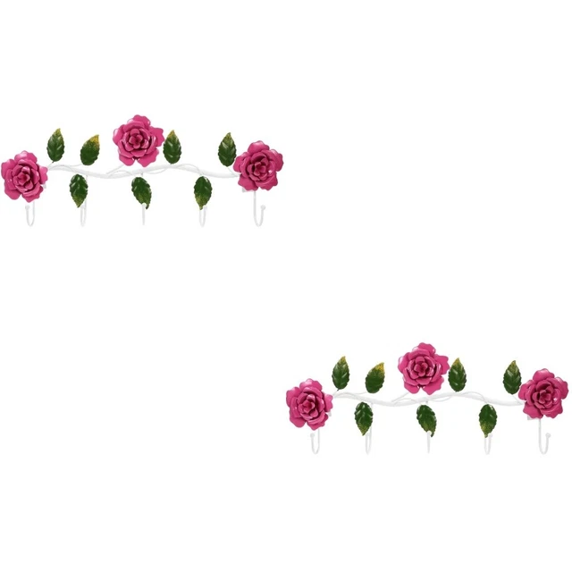 2 piezas Estilo Pastoral Gancho Estante Hierro Arte Rosa Gancho Puerta Trasera Gancho Bolso Ropa
