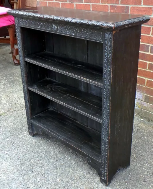 Victorian antique solid carved oak adjusable open library bookcase book shelf