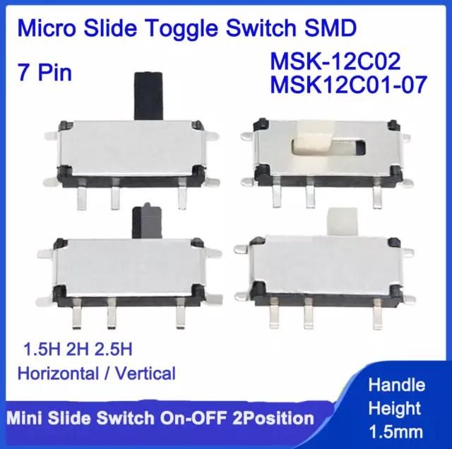 Mini interruttore a scorrimento ON-OFF 2 marce interruttore a scorrimento micro 7 pin SMD MSK12C01/02