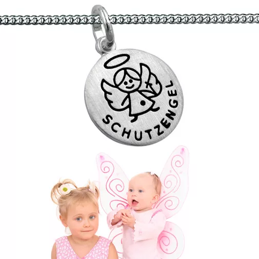 Baby Kinder Anhänger Schutzengel mit Gravur Name und 36 cm Kette Echt Silber 925