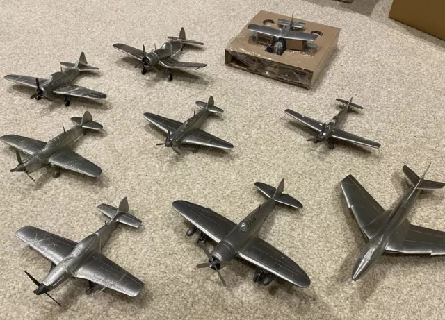 9 X Pewter WWII Fighter Aircraft Models - World War Scale Replicas Danbury Mint