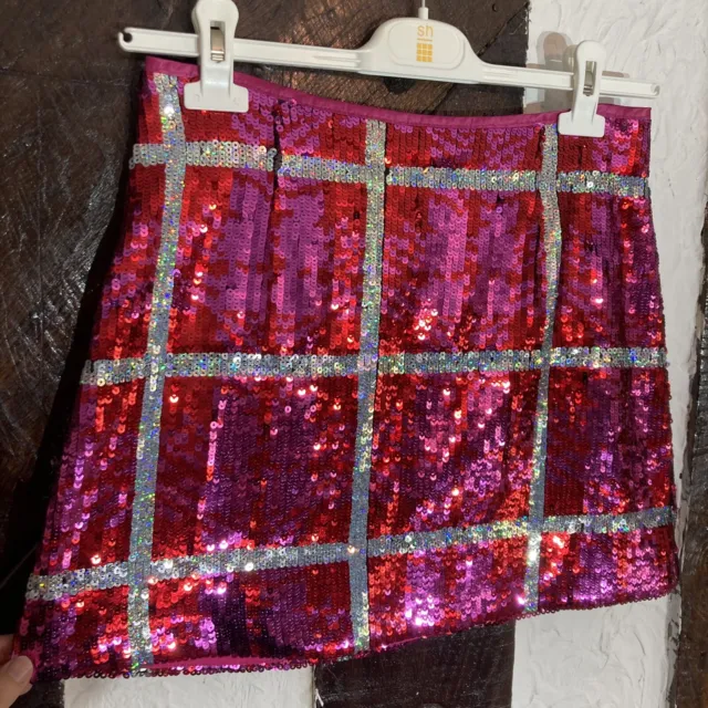 River Island Pink Sequin Check Skirt, BNWOT. Size 8.  MOD Abba 60’s 70’s Disco 2
