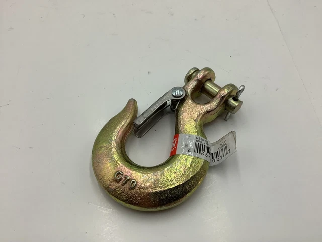 (QTY 2) National Hardware Clevis Hook w/Latch Yellow Chromate Forged Steel 5/16"