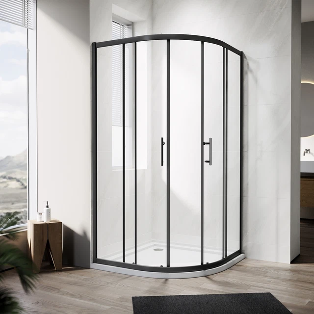 BLACK CORNER CURVED Shower Screen Framed Sliding Door Enclosure 800/900 ...