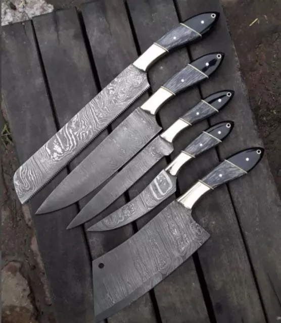 Handmade Hand FORGED DAMASCUS STEEL CHEF KNIFE Set Kitchen 5 Knives Set