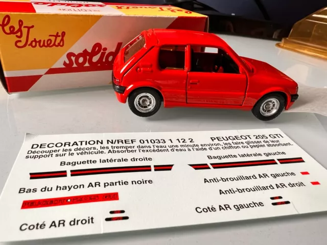 PEUGEOT 205 GTI 1984 SOLIDO 1/43 AVEC BOÎTE & COQUE inclus Kit Décoration #NEUF#