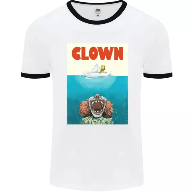 Jaws Funny Parody Clown Halloween Horror Mens White Ringer T-Shirt