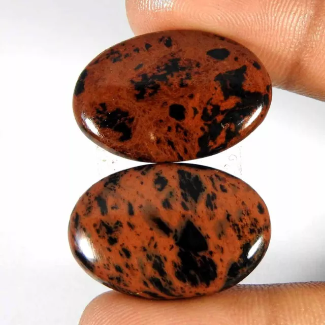 36.90Cts100%Natural Red Black Mahogany Obsidian Oval Pair Cabochon Gemstone 2