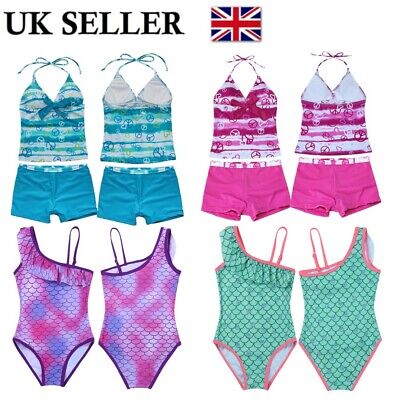 UK Kids Girls Tankini Set Halter Swimsuit Swimwear Summer Bathing Suit Beachwear