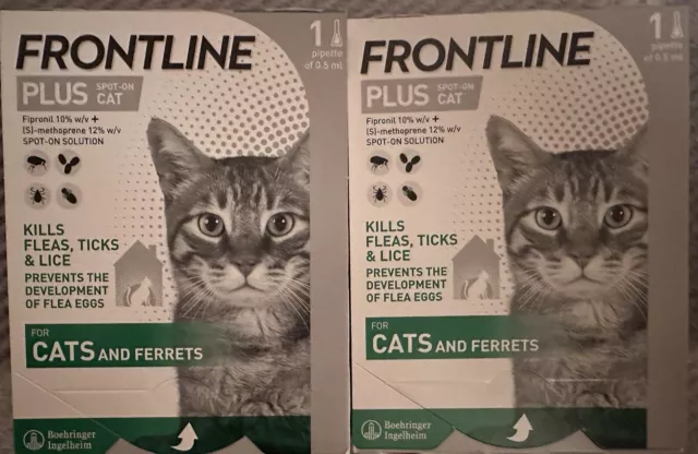 X2  Frontline Plus Cat & Ferrets flea, tick & Lice treatment 1 pipette