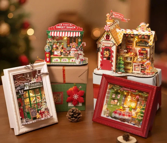 Kit Maison Miniature Noël - Village De Noël En Bois Avec Sapin Et Meubles - Décoration Créative
