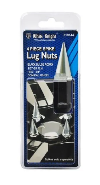 White Knight 619144 Black Bulge Acorn  4 Piece Spike Lug(Spikes Sold Seperately)