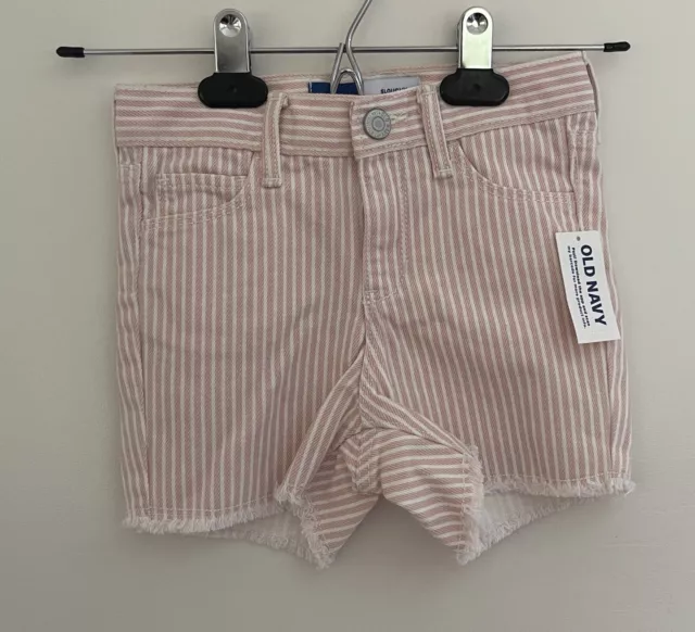 Old Navy Toddler Girl Adjustable Waist Pink Striped Cut-Off Jean Shorts Pink NWT