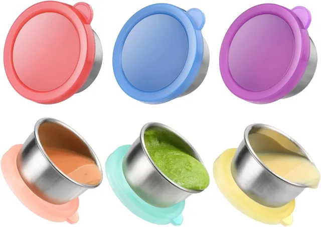 Salad Dressing Container Lids 6x1.6 oz Stainless Steel Leakproof Condiment Cup
