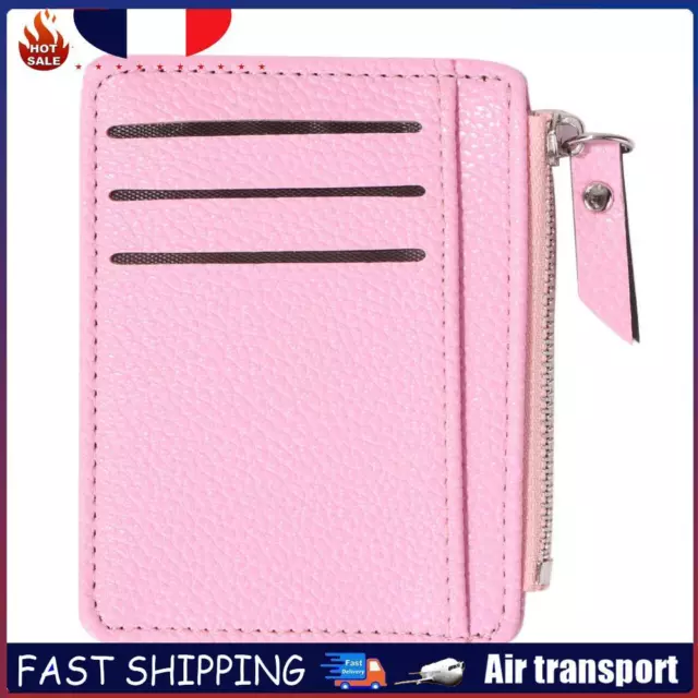 5pcs Women Retro Leather Coin Purse Zipper Litchi Pattern Card Holder(Pink) FR