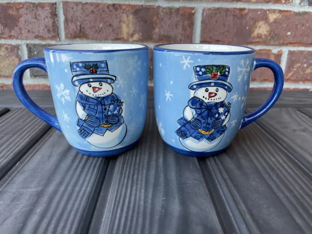 Blue Libbey Snowman Mugs - Winter - Christmas - Coffee - Hot Chocolate