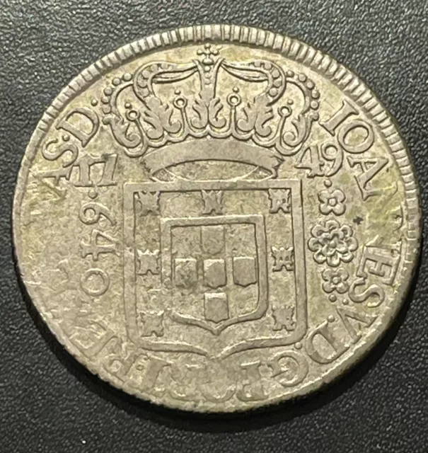 Brazil 1749R 640 Reis Silver Coin: Joao V