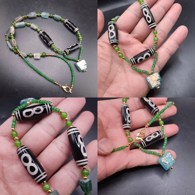 Beautiful Ancient Roman Glass Beads With Agate Vintage Dzi Beads Necklace