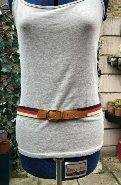 Cintura Regent Company vintage slim in pelle estremità tessuto marrone chiaro taglia L 37-39 pollici