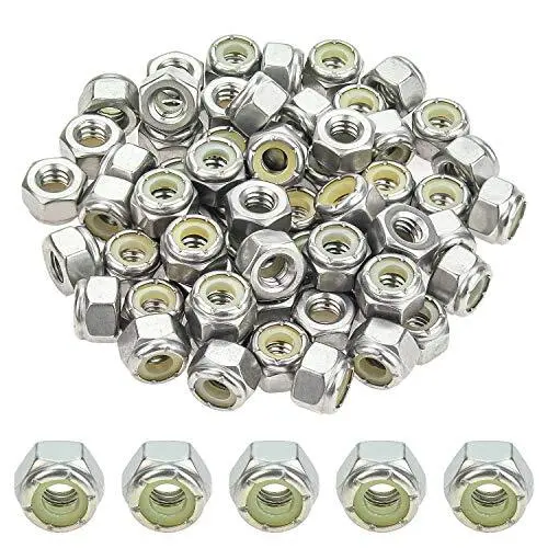 60 Pieces 1/4"20 Nylon Insert Hex Lock Nuts 304 Stainless Ste
