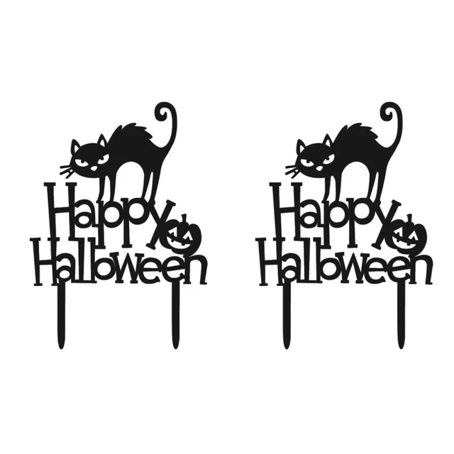 2 piezas Acrílico Halloween Pastel Topper Decorativo Gato Feliz Halloween Pastel