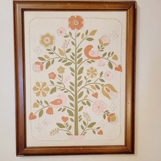 "Bordado de colección escandinavo enmarcado en árbol holandés de Pensilvania 18x14"