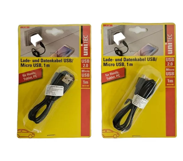 2x UNITEC Ladekabel Micro-USB auf USB 2.0, Datenkabel, 1 Meter, Für Handy,PC,...