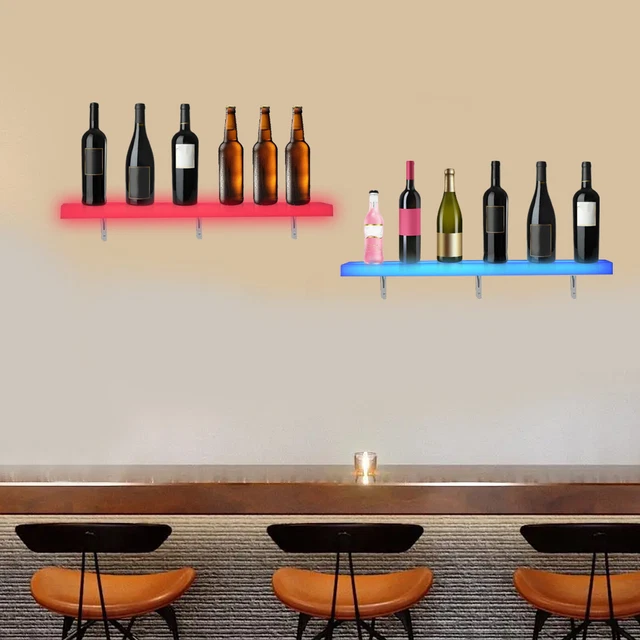 2X LED Wine Bottle Rack Acrylic Bars Ktv Wall-Mounted Display Shelf Wide Voltage