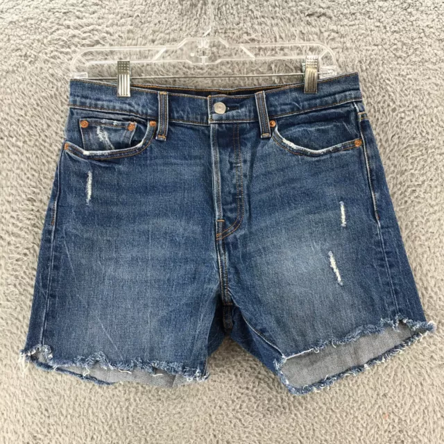 Levis Chino Shorts Womens 29 Blue Distressed Denim Button Fly High Rise Zip Fly