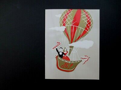 Vintage Unused Xmas Greeting Card Unique Holiday Hot Air Balloon Ride for Couple