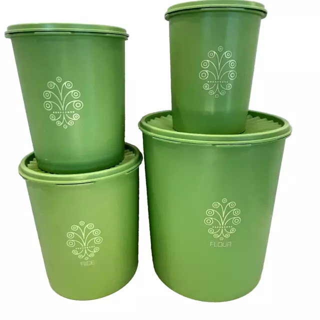 Vintage Apple Green Tupperware Servalier Canisters & Lids Set of 4